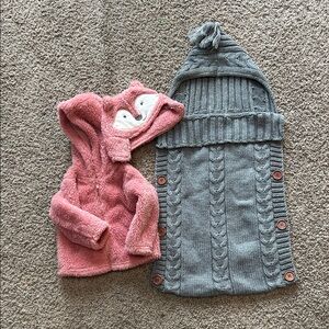 Carter's Pink Sherpa Hoodie and swaddle
